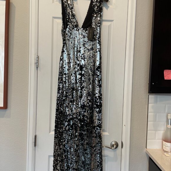 Rachel Zoe Venus Black and Silver Sequins Maxi Dress Sz 2 NWT - Picture 7 of 12